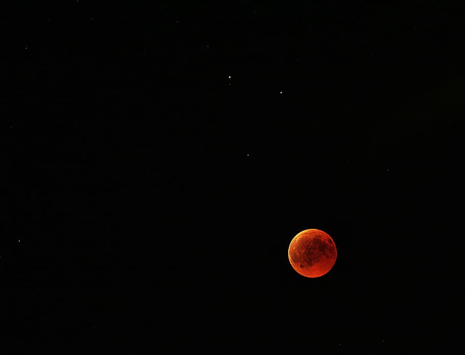 red moon, night, sky, orange, blood moon, space, black, astronomy, HD wallpaper