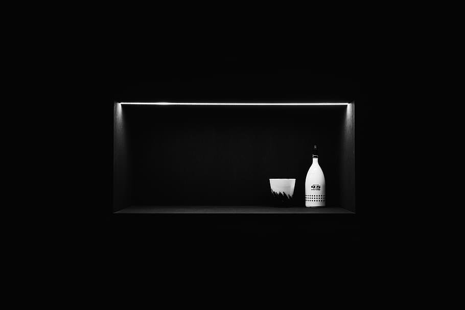 white bottle and cup, black background, no people, indoors, copy space HD wallpaper