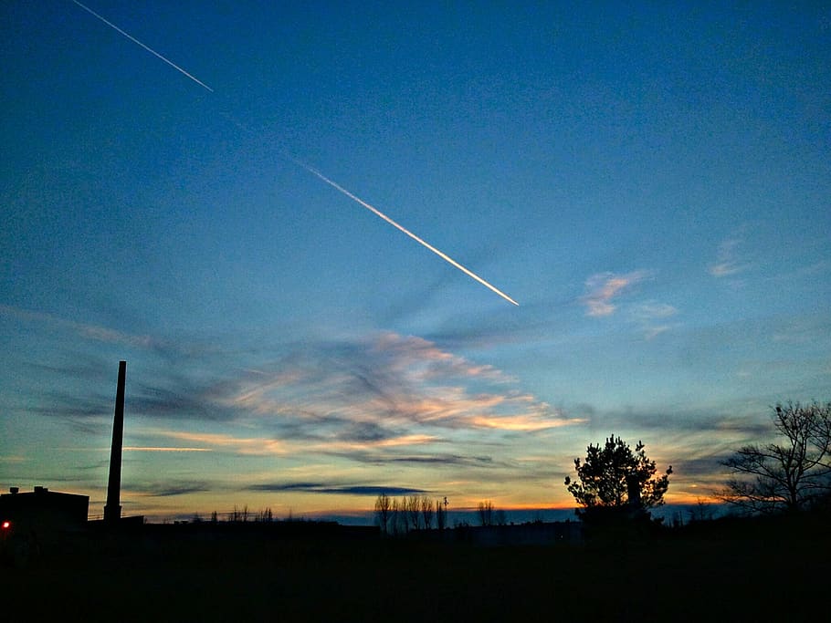 Scenic View Sky During Dawn, chemtrails, clouds, environment