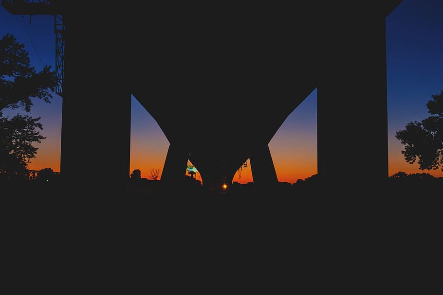 bridge, sky, night, silhouette, architecture, sunset, nature HD wallpaper