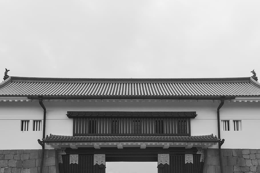 japan, kyōto-shi, nijō castle, black and white, kyoto, minimalism, HD wallpaper