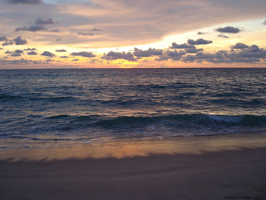 sunset, sunrise, sky, twilight, dusk, dom, landscape, sea, water HD wallpaper
