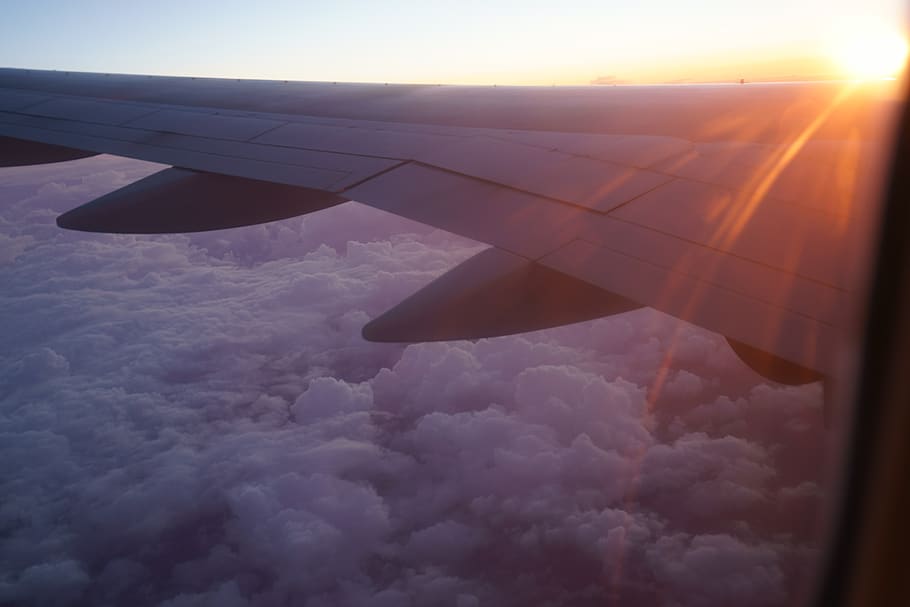 sunset, clouds, airplane, air vehicle, cloud - sky, mode of transportation HD wallpaper