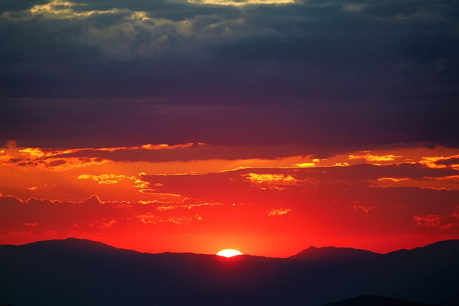 sunset, horizon, sky, nature, in the evening, clouds, solar HD wallpaper