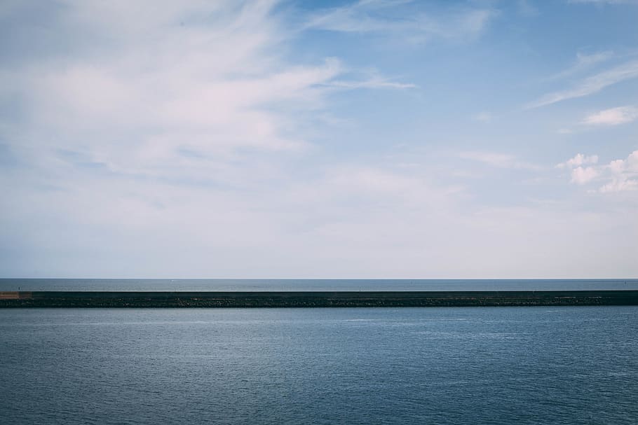 france, dunkirk, blue, sky, clouds, boat, line, infinity, alone HD wallpaper