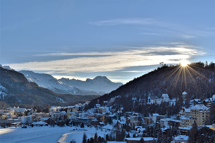 winter, mountains, ski area, slopes, wintry, st, moritz, switzerland HD wallpaper