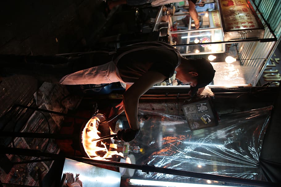 man standing while cooking, person, human, arcade game machine HD wallpaper