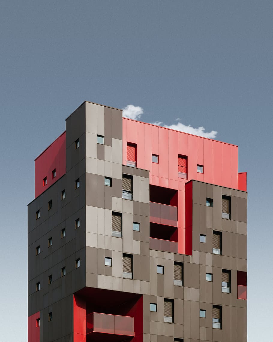 gray and pink concrete building, tower, architecture, red, brown HD wallpaper