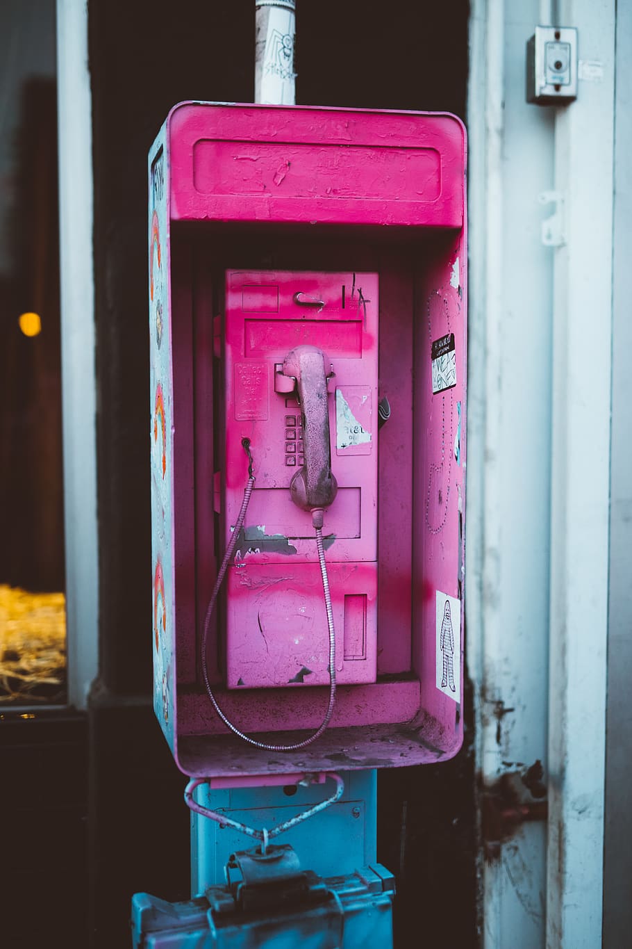 empty phone booth, letterbox, mailbox, electronics, dial telephone