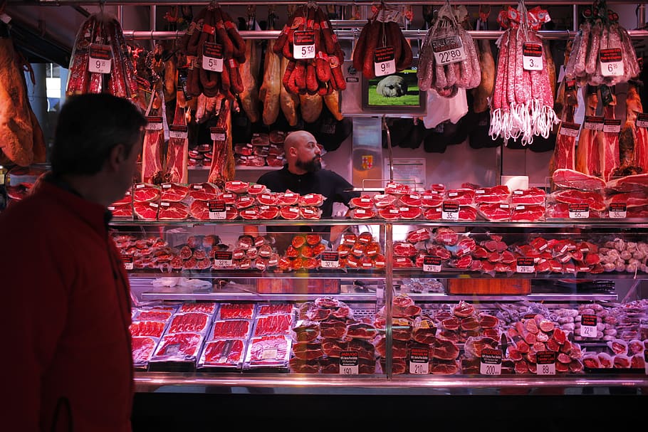 spain, málaga, ham, meat, market, food, butcher, retail, choice.
