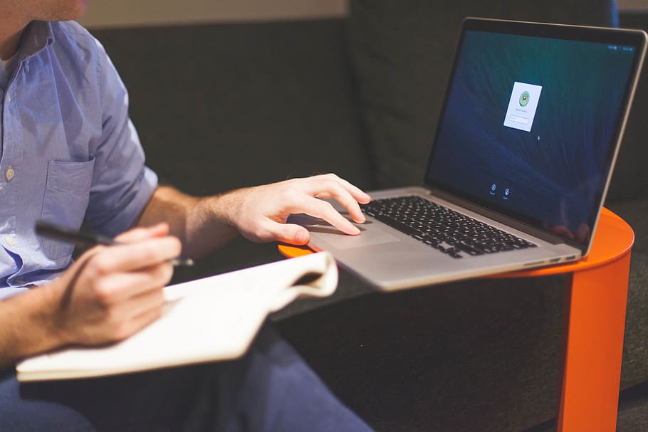 working, writing, notepad, computer, macbook, laptop, technology HD wallpaper