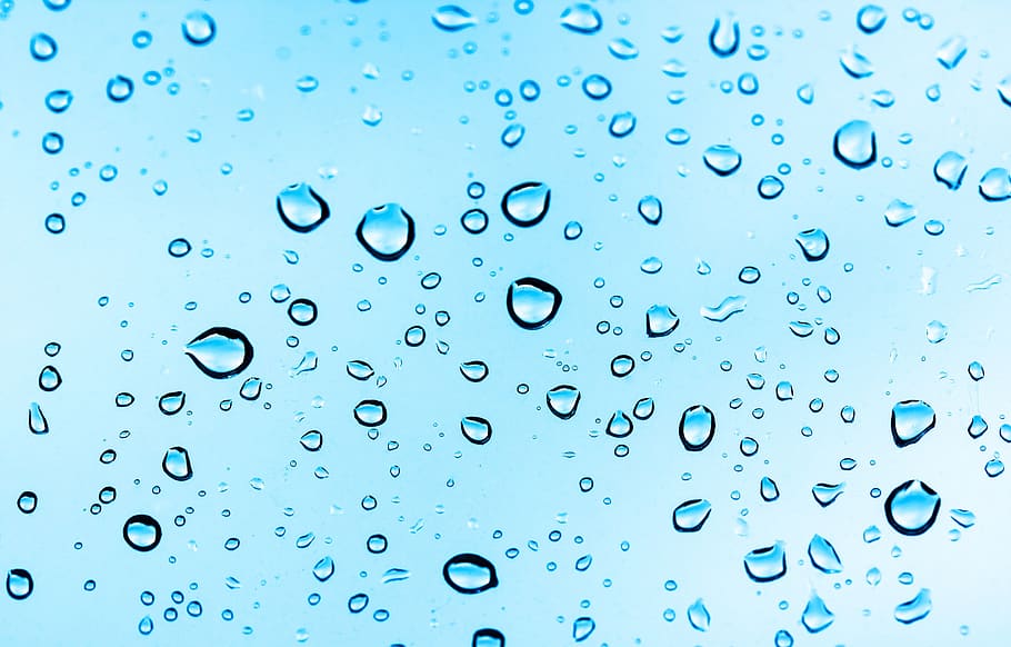 drops, water, pane, rain, glass, background, blue, window, color HD wallpaper
