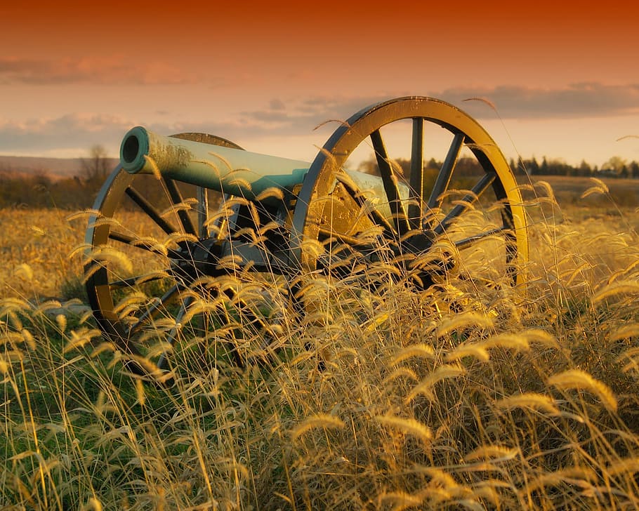 canon, old, tool, weapon, fire, antietam, field, sky, land HD wallpaper