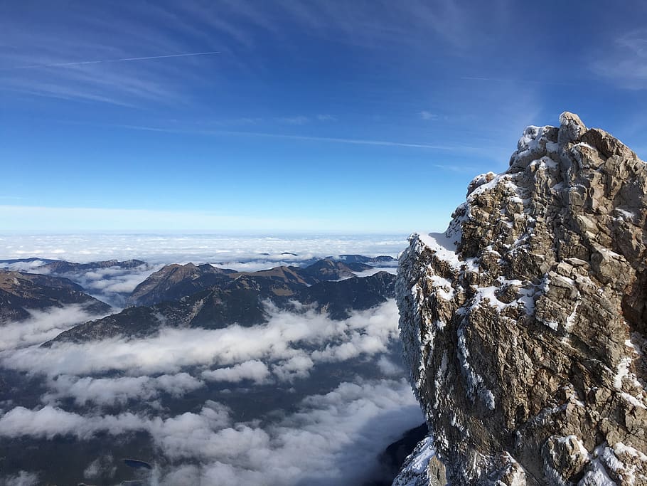 zugspitze, above the clouds, rock, mountains, nature, landscape