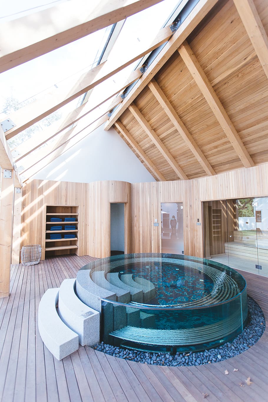 A beautiful indoor spa tub fit for six people., architecture