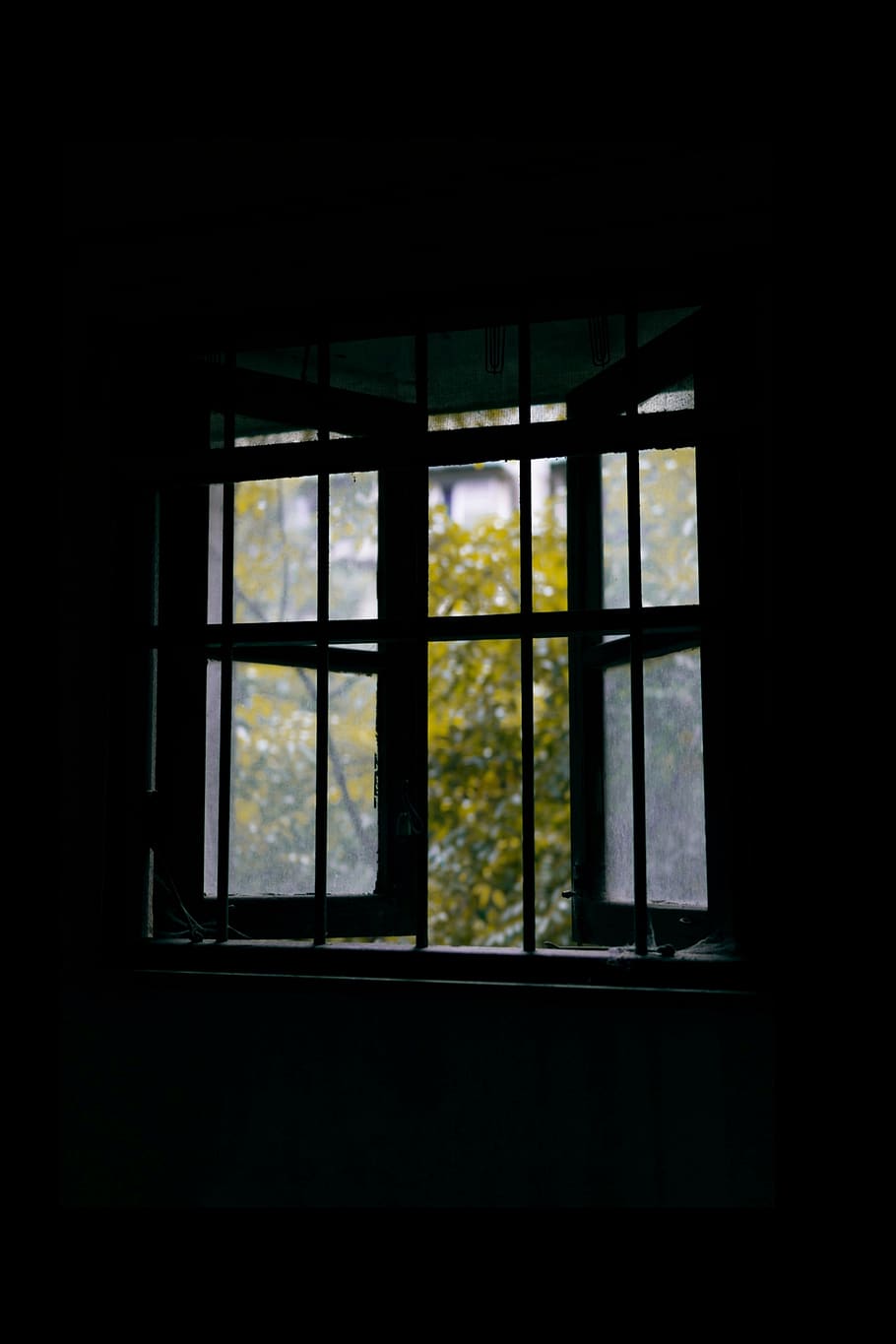 opened window, picture window, light, flare, brick, curtain, shutter HD wallpaper