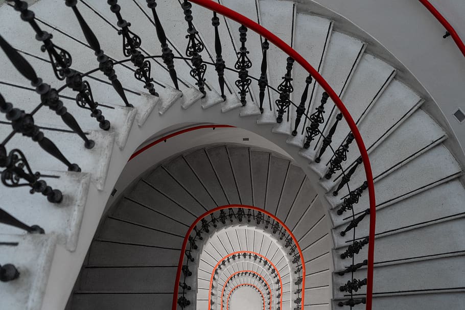 white and red staircase, banister, handrail, czech republic, brno HD wallpaper