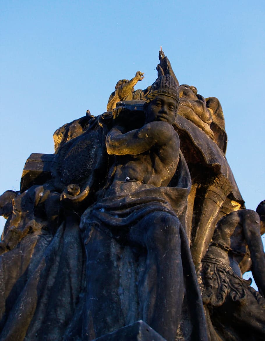 statue, Prague, sculpture, art and craft, low angle view, sky HD wallpaper