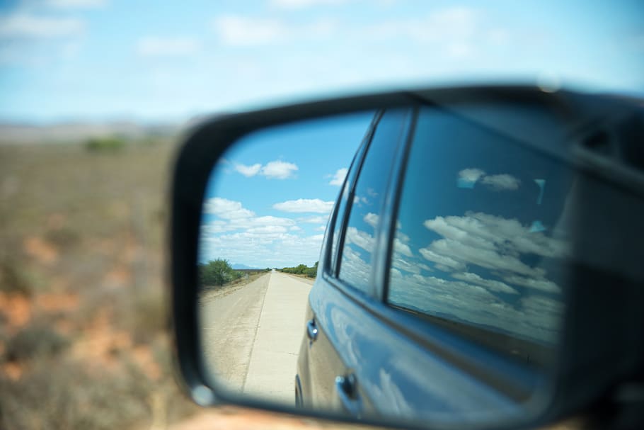 Selective Focus Photography of Wing Mirror, car, macro, road HD wallpaper