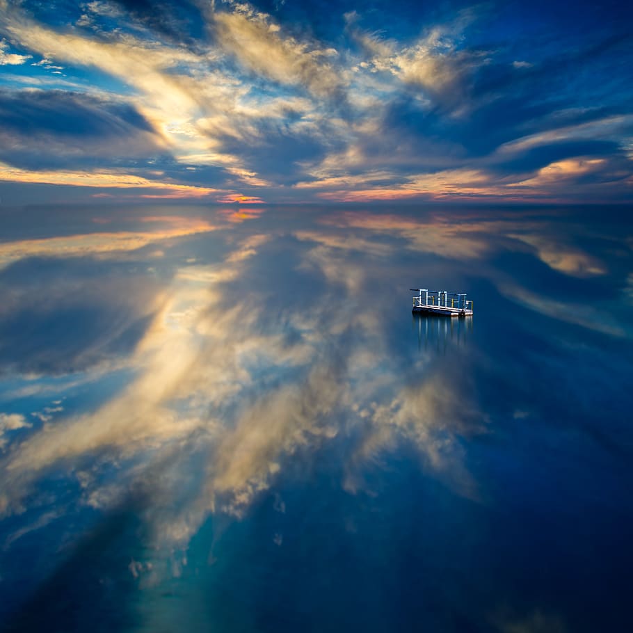 Body of Water Under Blue Sky, clouds, horizon, reflection, cloud - sky HD wallpaper
