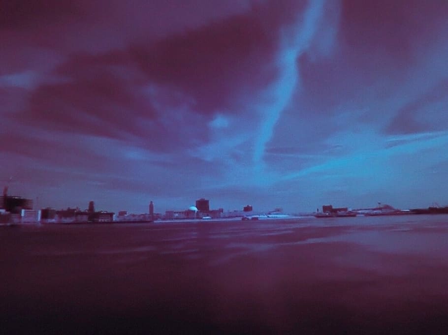 river, sky, surreal, infrared, cloud - sky, city, no people HD wallpaper