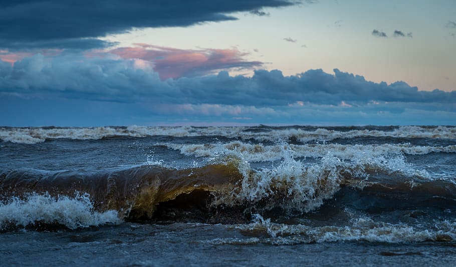 Photo of Water Waves, clouds, dawn, horizon, ocean, sea, seascape HD wallpaper
