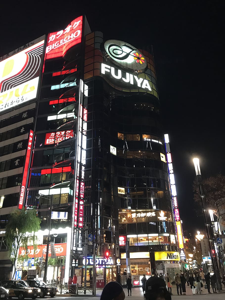 japan, tpkyo, ginza, nghit, night, illuminated, building exterior HD wallpaper