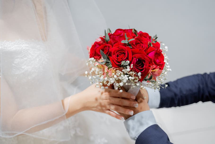 wedding, bride, flower, love, romantic, happiness, bouquet HD wallpaper