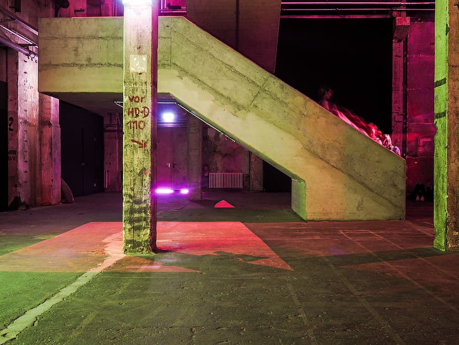 Concrete Stair, architecture, building, cement, colors, dark HD wallpaper