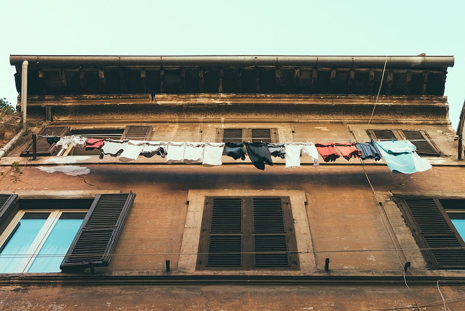 building, house, window, laundry, clothing, building exterior HD wallpaper