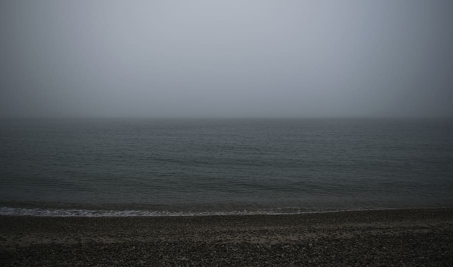 united states, charlevoix, lake michigan, fog, beach, cloudy, HD wallpaper