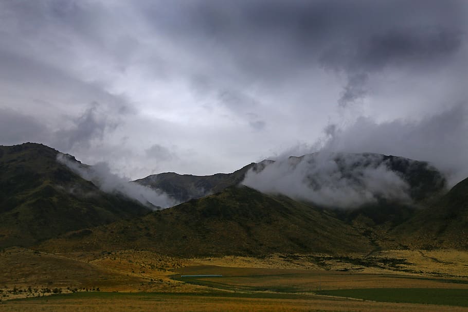fog, mist, atmosphere, dark, mountains, hills, landscape, moody HD wallpaper