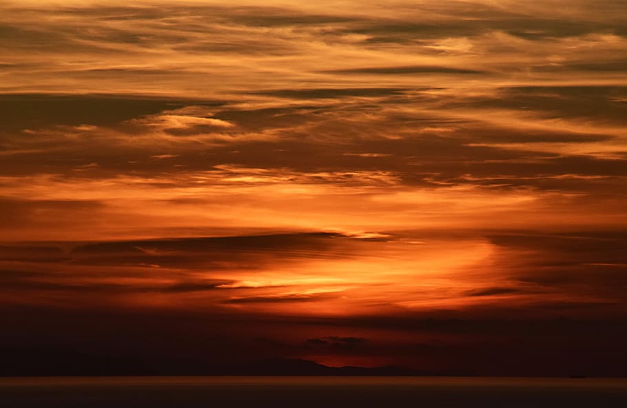sunset portrait, sea, darkness, contrast, sunset sky, sunset clouds HD wallpaper