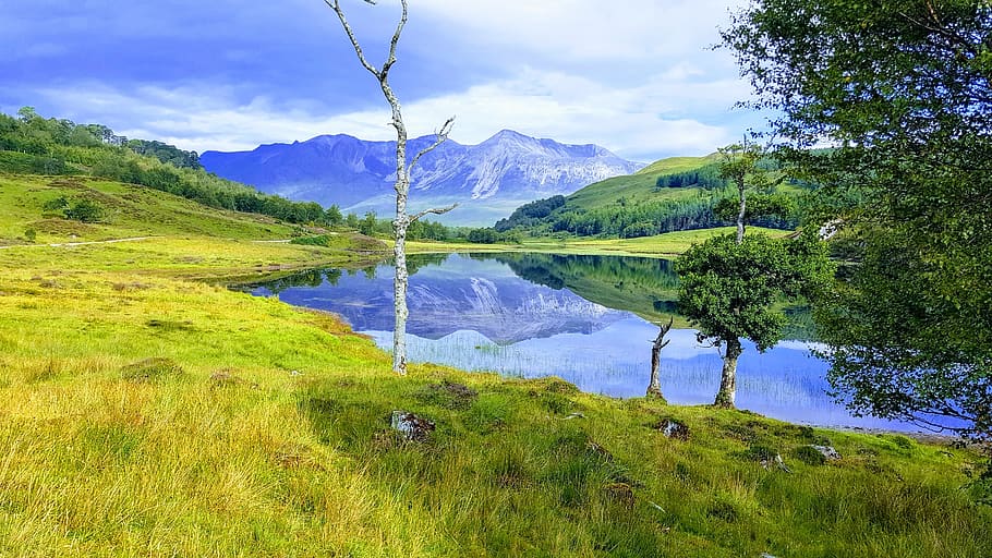 beinn eighe, loch coulin, reflections, mountains, landscape HD wallpaper