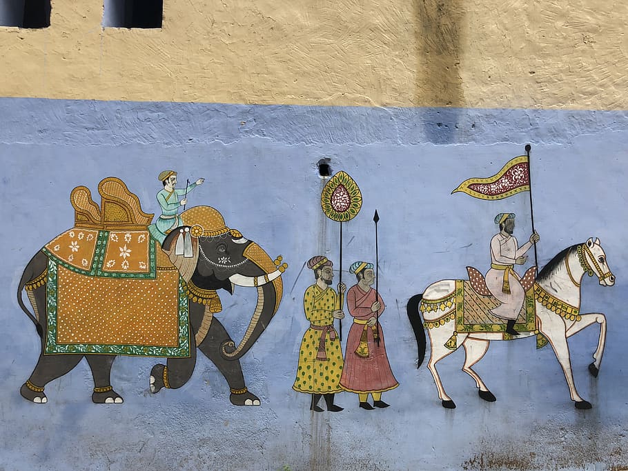 india, samod, elephant, rajasthan, mural, tradition, representation, HD wallpaper