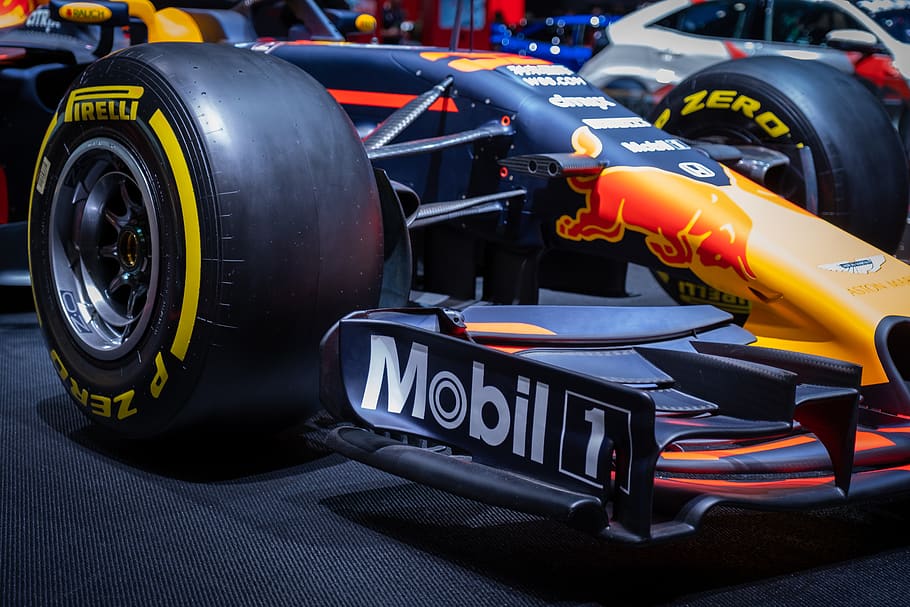 black and orange F1, vehicle, transportation, formula one, sports car, HD wallpaper