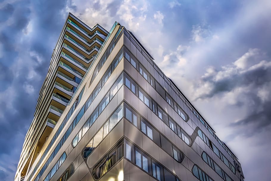 building, sun, sky, architecture, clouds, skyline, modern, light HD wallpaper