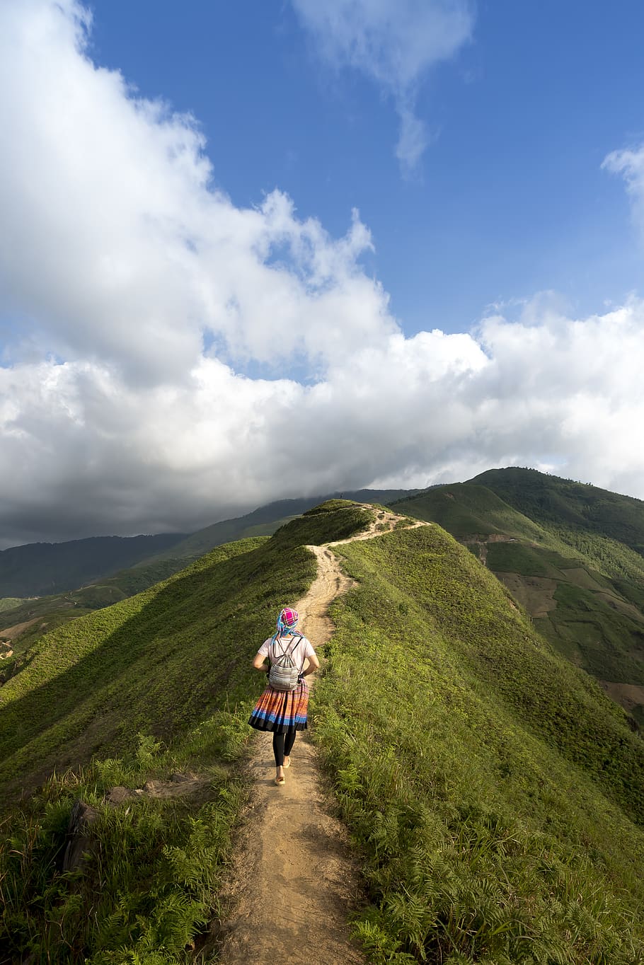 Person Walking on the Field, adventure, beautiful, clouds, daylight HD wallpaper
