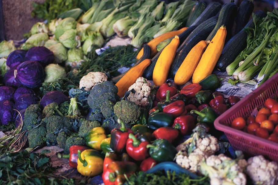 Vegetables, broccoli, cabbage, cellery, market, pepper, squash, HD wallpaper