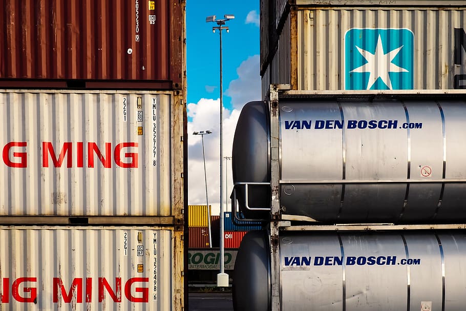 container, container port, cargo, transport, shipping, delivery HD wallpaper