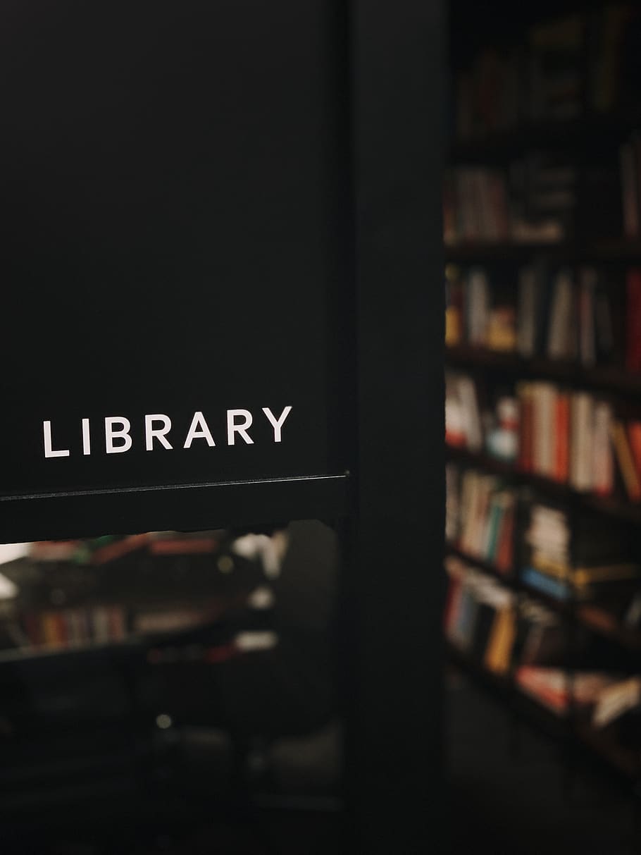 Library wooden sign, text, western script, communication, indoors HD wallpaper
