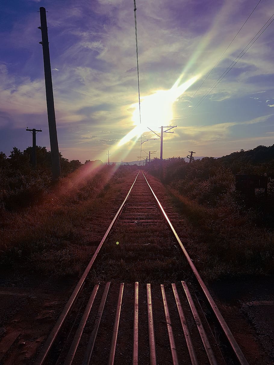 railway, sky, direction, track, the way forward, cloud - sky HD wallpaper