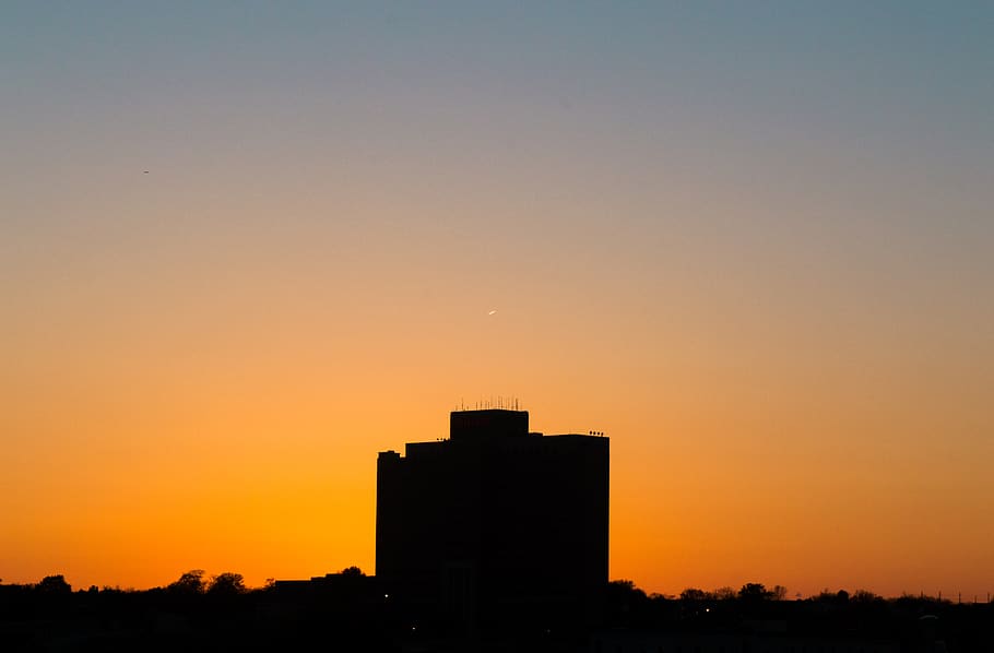 gradient, sunset, silhouette, sky, building exterior, architecture HD wallpaper