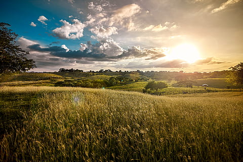 san pelayo, blue sky, clouds, cloudscape, colombia, atardecer HD wallpaper