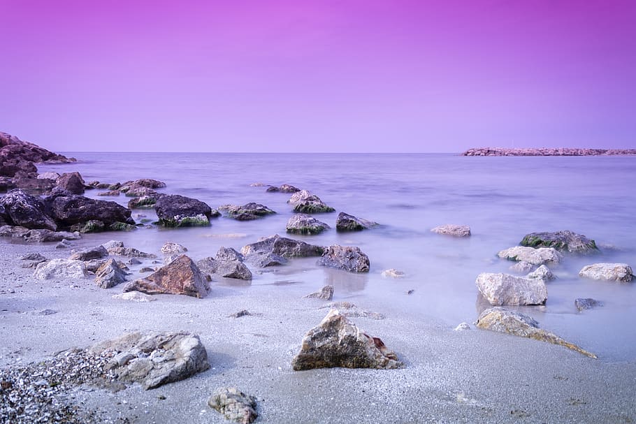 beach, sky, sea, ocean, stones, marina, landscape, costa, silence HD wallpaper