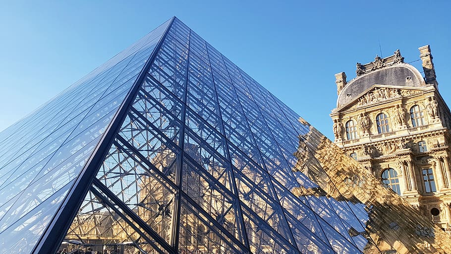 HD wallpaper: france, paris, louvre museum, reflection, triangle ...