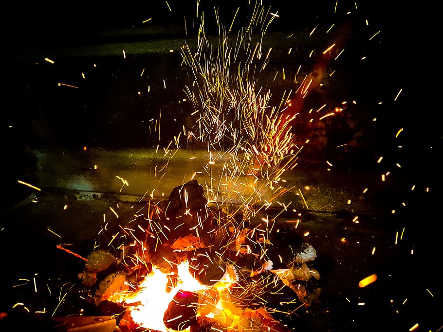 Sparkling Bonfire, burn, burning, burnt, charcoal, close-up, danger HD wallpaper