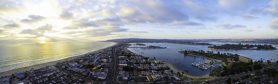 united states, san diego, mission bay, beach, water, sunset