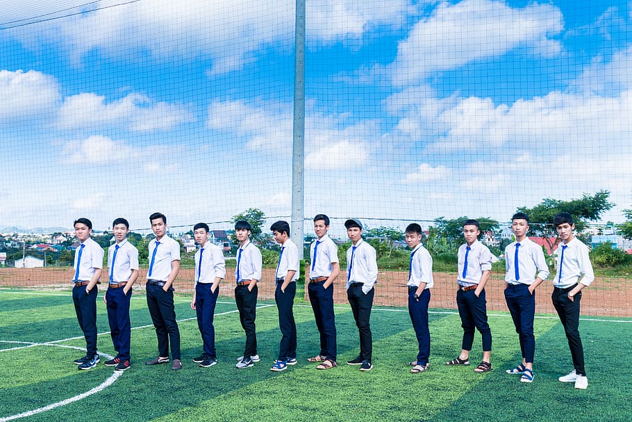 Group of Me Wearing White Dress Shirts, daytime, field, grass HD wallpaper