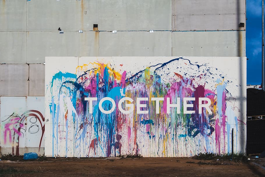 Together sign, art, israel, tel aviv, wall, graffiti, painting HD wallpaper